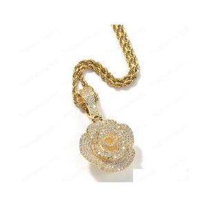 Collane con ciondolo Hip Hop Tre collane con ciondolo rosa Nsional per uomo Donna Designer di lusso Mens Collana con catena in oro con diamanti Bling Dho8X