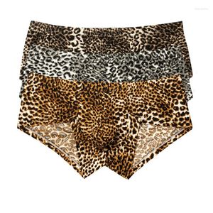 Underpants 3PCS Mens Underwear Mini Boxer Shorts Leopard Printed Sexy Trunls Breathable Big Penis Pouch Gay Boxershorts Male Panties