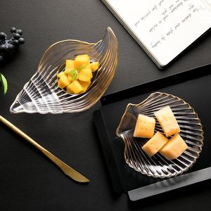 Plattor Nordic Kitchen Ocean Series Gilt Edging Glass Tabelleris Creative Scallop Plate Dessert Sallad Bowl Fruit Butter Pasta