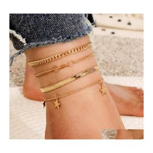 Неклеты 4 шкафы Set Fashion Gold Color Star Cool Anklets Простые змеиные шарм