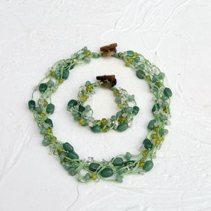 CHOKER LII JI Real Stone Green Aventurine Lemon Jades Crystal Quartzs Ожерелье 49см Браслет Подарок ювелирные изделия