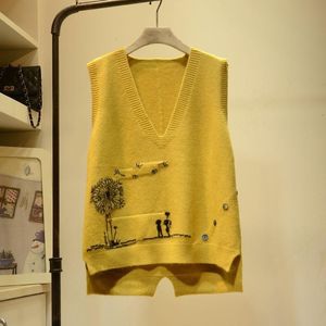 Women's Vests Knitted Sweater Femal Cartoon Pattern Frill Loose Sleeveless Woman Pullover Women Vintage ZZ715 221202