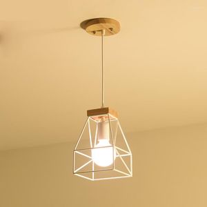 Lampade a sospensione Cucina 1 Pz Legno Acciaio Per Sala da pranzo Bar Ferro Lampada a Led Singola Lanterna Americana E27 Luce Illuminazione Domestica