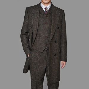 Мужские костюмы Blazers модные мужские твиды трех кусок костюмы винтажная деловая куртка и брюки на заказ свадебные смокинги зимой 221202