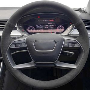 Customized Car Steering Wheel Cover Hand Sewing Non-Slip Suede Leather Braid Steering Wrap For Audi Q7 Q5 Q3 A3 A6 Q2 A5 A7 A4