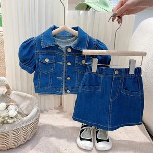 Giyim Setleri Toddler Kız Giysileri Kızlar Koreli Kısa Kollu Sevimli Denim Suit 2022 Yaz Çocuklar Şık Palto Etek İki Parçalı Set