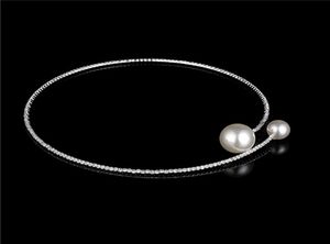 Eleganter zartes Kristall -Strass -Halshalskette Big Pearl Charm Einer Strang Faux Pearl Halskette Diamantkragen für Frauen6217028