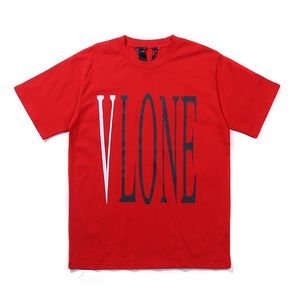 Vlone Mens Fashion Brand Casual Red T Shirt Men Womens White Big V Print Tee High Street Clothing Size S XL