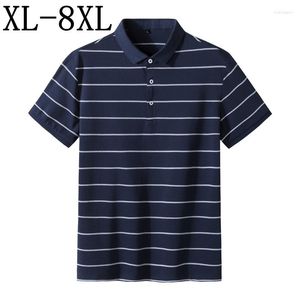 Men's Polos 8XL 7XL 6XL Summer Business Striped Polo Shirt Men 97.8% Cotton Mens Casual Homme Fashion Breathable Shirts