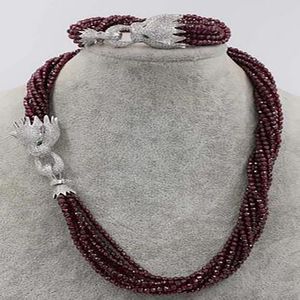 10rows garnet round faceted necklace and bracelet 20inch 8inch 2x4mm