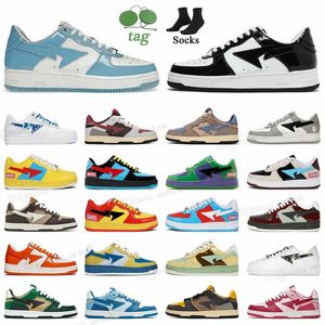 Bapestas 2022 مصمم محفور أحذية عرضية منصة منصة Bapesta SK8 STA براءة اختراع خضراء باللون الأسود الأبيض للرجال للرجال المدربين يركضون