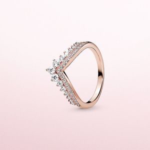 18K Rose Gold Princess Pierścień życzenia z oryginalnym pudełkiem dla Pandora 925 Srebrna biżuteria CZ Diamond Prążenie weselne dla kobiet Prezenty zaręczynowe