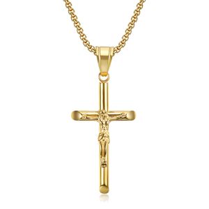 Stainless Steel Jesus Cross pendant Necklace Gold Chain Hip hop Necklaces for Women Men Fine Jewelry
