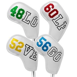 Andra golfprodukter ALIENNANA 4PCS Club Head Cover Wedge Iron Protective Headcovers Love 48 ﾰ 52 ﾰ 56 ﾰ 60 ﾰ Vitt syntetiskt läder 221203