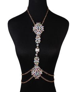 Kvinnor Sexig AB Crystal Body Chains smycken midja Bikini Beach Belly Chains Harness Gold Pendant Halsband Sandy Accessories Female 9334760