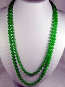 36 tum lång 8 mm grön jade runda ädelsten pärlor halsband aaa