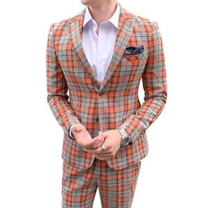 Men's Suits Blazers Men Plaid Business Tuxedo Groom Dress trousers Male Fashion Casual Wedding Jacket Pants 2 Pieces Set 221202