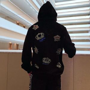 Men's Hoodies Hoodie Personality Crown Diamond Wild Autumn Cotton Fabric Winter Hoody Oversize Loose Training Pullover Jacket