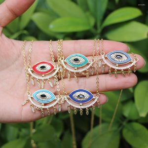 Ketten 5 stücke Kupfer Weiß CZ Auge Anhänger Halskette Gold Kette Rot Blau Schwarz Emaille Türkische Collares Boho Schmuck Für frauen