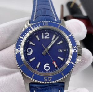 1884 Super-ocean 46mm klockor lyxigt bl￥ urtavla rostfritt st￥l roterande ram m￤ns automatiska mekaniska l￤derband lysande klock expedition rapide et gratuite