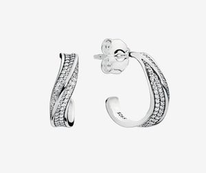Clear CZ Stone Pave Wave Hoop Earrings Women039s Pandora 925 Sterling Silver Earri6748405のオリジナルボックス付きスパークリングウェディングギフト