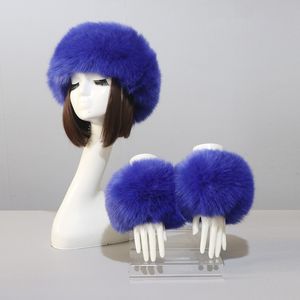 帽子のスカーフグローブセット女性フェイクファーカフスとヘッド冬の暖かい帽子女性キャップエラスティック腕アームリストスリーブ221202