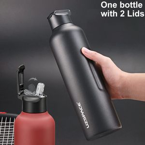 Thermoses UZSPACE Stainless Steel Water Bottle With Straw Direct Drinking 2 Lids Vacuum Flask Keeps and Cold Great for Hiking Biking 221203