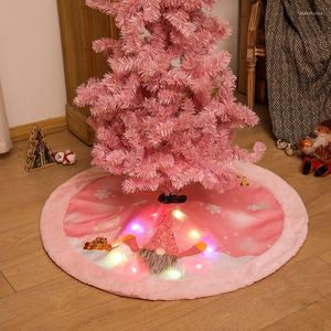 Christmas Decorations Pink Gnome Plush Velvet Tree Skirt With LED Light Up Funny Floor Base Cover Circle Apron Xmas Holiday Decor B03E