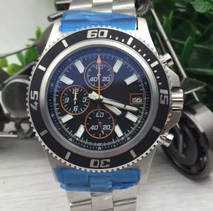 Old Brand Quartz Chronograph Men's Wristwatch Superocean A17384 Black Dial Number Bezel Platinum Skeleton Stainless Male Watch watches for men
