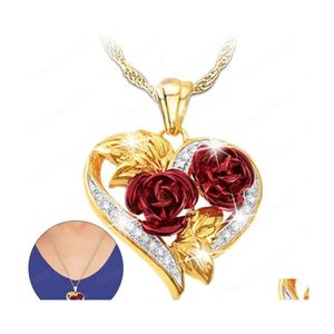 Pendant Necklaces Rose Heart Pendant Necklaces For Women Aesthetic Jewellry On The Neck Choker Womens Chain Christmas Valentines Gif Dhgth