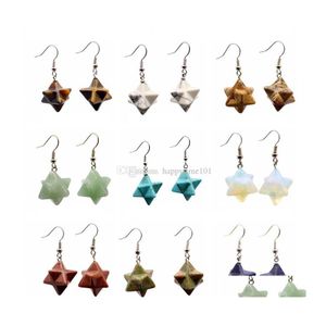 Dangle Chandelier Bohemian Natural Gem Stone Merkabah Star Drop Kolczyki dla dziewczynki opal różowy kryształ lazi polihedral reiki dangle d dhloj