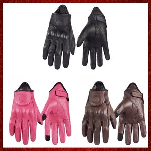 ST634 Women Motorcycle Leather Gloves Summer Breathable Moto Gloves Retro Full Finger Cycling Gloves Pink XS-XXL