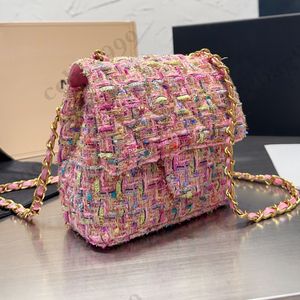 22 Jesień Mini kolorowe tkane torby z klapką dla dzieci Tweed pikowany metalowy sprzęt skórzany łańcuszek Crossbody na ramię portmonetka projektant kobiet luksusowe mini torebki portfele 16x15C