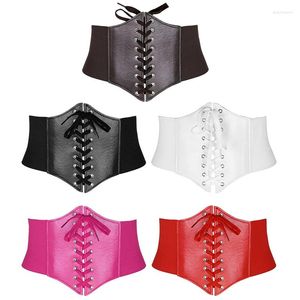 Belts Jovivi Fashion Women Elastic Wide Band Tied Waspie Corset Waist Cincher Belt PU Leather Stretch Waistband Black White Coffee Red