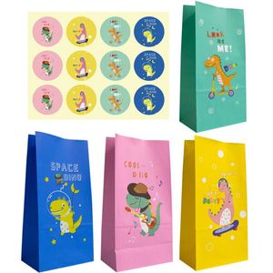 Gift Wrap 24set Cute Dinosaur Packaging Bags Kids Birthday Party Bag Paper Candy Favor Boxes with Sticker Dino Decor 221202