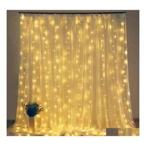 LED سلاسل ICICLE LED Strain String Light 3x1/3x2/3x3/2x2 Christmas Fairy Lights Garland Outdoor Home for Wedder