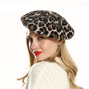 Beretti Fashion Women Mink Cashmere Cappello da pittore leopardo Cappello Cap Cappello Casual Street Chapeau Cappelli per femmina