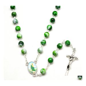 Pendant Necklaces Acrylic Fashion Cross Religious Rosary Necklace Green Beads Party Wedding Women Gifts Wholsale Drop Delivery Jewel Dhdyf