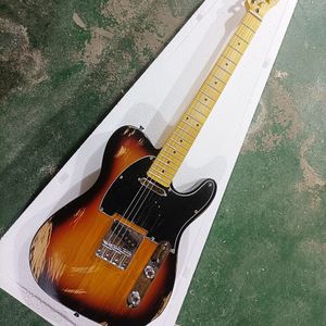 6 strängar Relic Tobacco Sunburst Electric Guitar med Yellow Maple Fretboard Black PickGuard Customizable