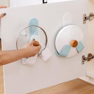 Kitchen Storage Pot Lid Holder Wall-Mounted Hanging For Pan Cover Rack Organizer Plastic