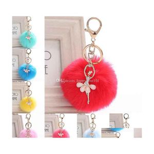 Key Rings Fluffy Keychain Fur Pom Key Chain Faux Rabbit Hair Trinket For Bag Car Ball Ring Drop Delivery Jewelry Dhhqu