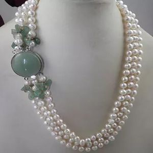 Juvelr cool unik 3-rader äkta färskvatten vita pärlor pärlor spännhalsband