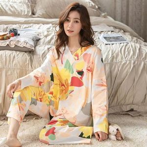 Kobietowa siedziba sutowa Spring Autumn Sleep Lounge Pajama Długie rękawy Zestaw kreskówki Pajamas Cotton M L XL XXL XXXL Fashion 221202