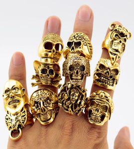 12 sztuk vintage punk men pierścienie czaszki cały złoty srebrny czarny stop bohemian ring men biżuteria losowy styl9494855