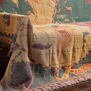 Blanket World map Cotton Bohemian Plaids Multi function Sofa Decorative piano cover tapestry Cobertor Tassel 221203