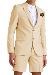 Mäns kostymer blazers champagne kostym kort byxa avslappnad sommar 2 bit smoking brudgummen strand bröllop klänning blazer byxa 221202