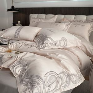Defina a cama Luxury 1000TC de alta precisão Pima algodão chique no conjunto de bordados de colcha de bordado de lençóis de linho de linho de edredom de quilt 221206
