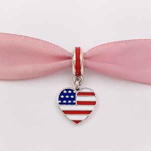925 Sterling Silver Beads Us Heart Flag Pendant Charm Fits European Pandora Style Jewelry Bracelets & Necklace for Jewelry Making 791548ENMX AnnaJewel