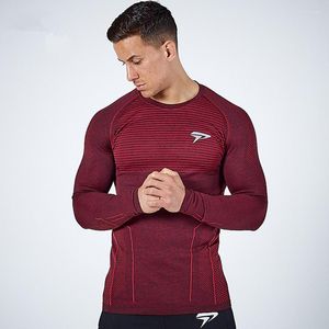 T-shirt da uomo T-shirt a maniche lunghe da uomo a compressione Quick Dry Uomo Palestra Camicia da allenamento per il fitness Uomo Run Jogging Allenamento sportivo T-shirt aderenti Top