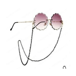 Okulary łańcuchy mody kobiety mężczyźni szklanki paska szyi łańcuch akrylowy kryształowe czarne koraliki okulary Naszyjnik metalowe okulary przeciwsłoneczne sznurek l dh4ph